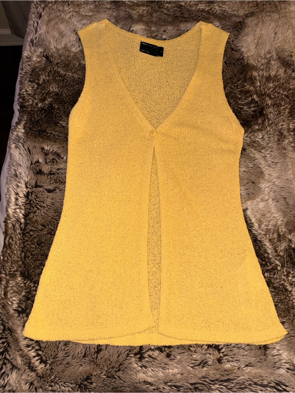 ASOS Sleeveless Yellow V-Neck Knit Tank with Front Button